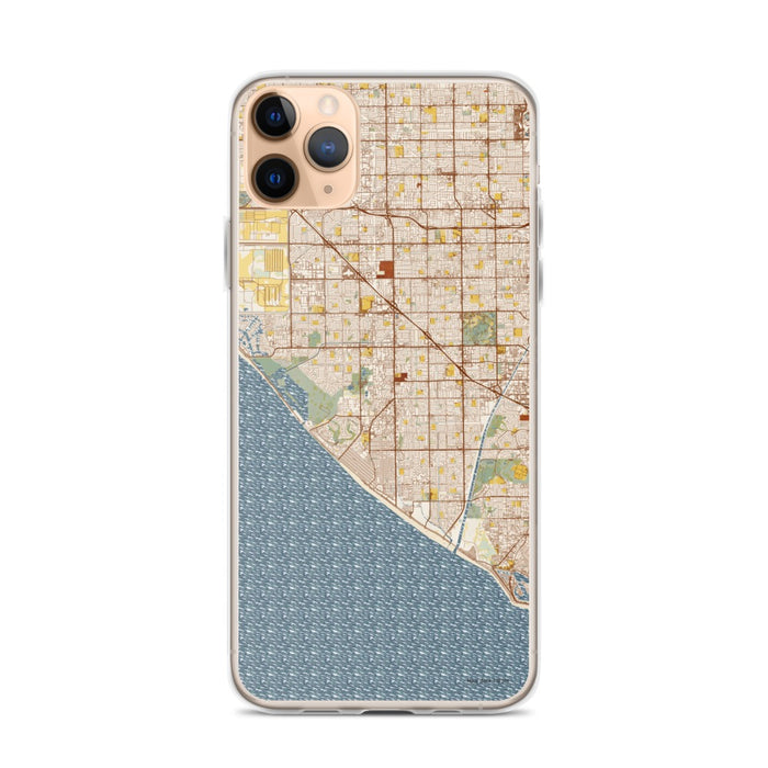 Custom Huntington Beach California Map Phone Case in Woodblock