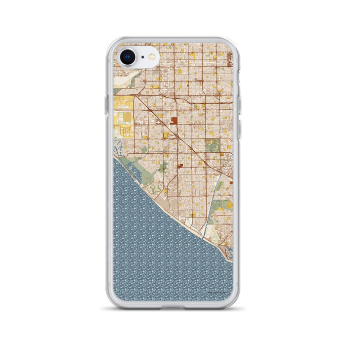Custom Huntington Beach California Map iPhone SE Phone Case in Woodblock