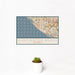 12x18 Huntington Beach California Map Print Landscape Orientation in Woodblock Style With Small Cactus Plant in White Planter