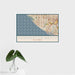 16x24 Huntington Beach California Map Print Landscape Orientation in Woodblock Style With Tropical Plant Leaves in Water