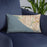 Custom Huntington Beach California Map Throw Pillow in Woodblock on Blue Colored Chair