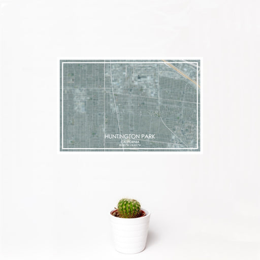 12x18 Huntington Park California Map Print Landscape Orientation in Afternoon Style With Small Cactus Plant in White Planter