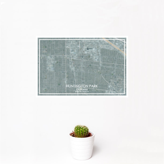 12x18 Huntington Park California Map Print Landscape Orientation in Afternoon Style With Small Cactus Plant in White Planter