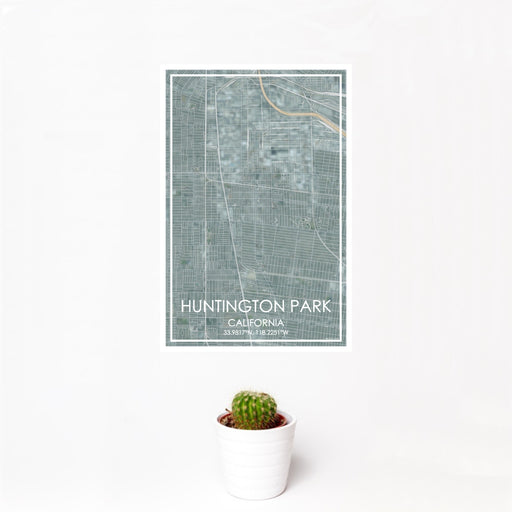 12x18 Huntington Park California Map Print Portrait Orientation in Afternoon Style With Small Cactus Plant in White Planter