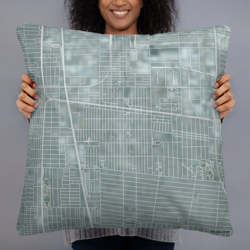 Person holding 22x22 Custom Huntington Park California Map Throw Pillow in Afternoon
