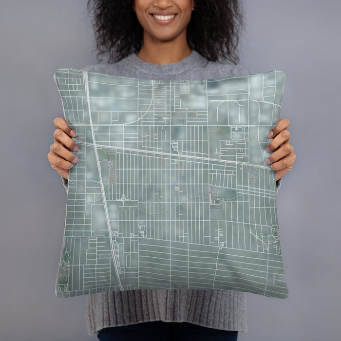 Person holding 18x18 Custom Huntington Park California Map Throw Pillow in Afternoon