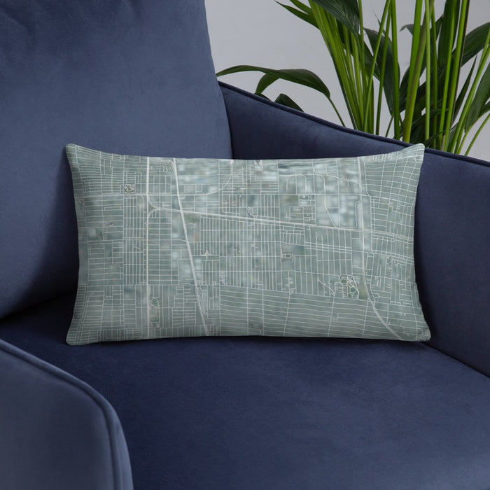 Custom Huntington Park California Map Throw Pillow in Afternoon on Blue Colored Chair