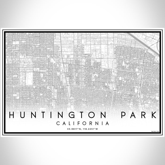 Huntington Park California Map Print Landscape Orientation in Classic Style With Shaded Background