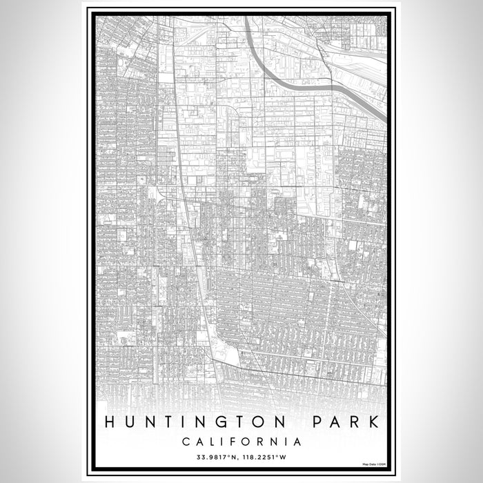 Huntington Park California Map Print Portrait Orientation in Classic Style With Shaded Background