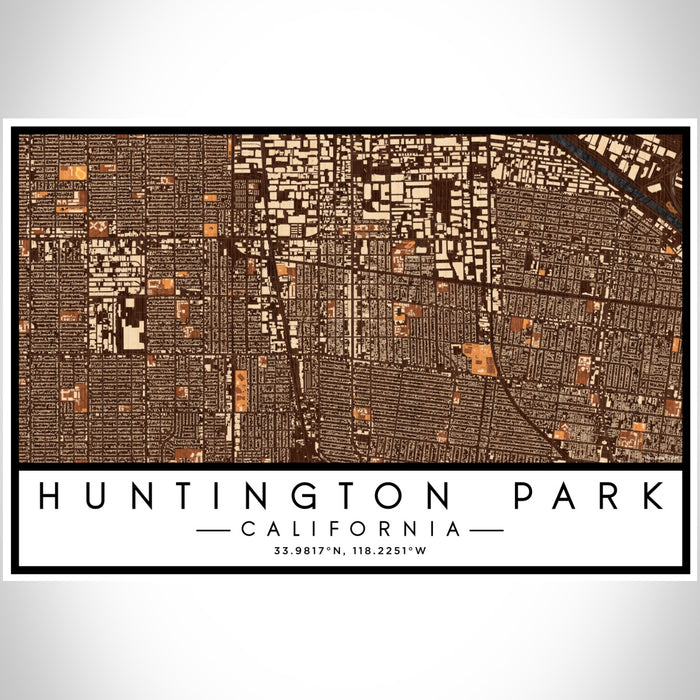 Huntington Park California Map Print Landscape Orientation in Ember Style With Shaded Background
