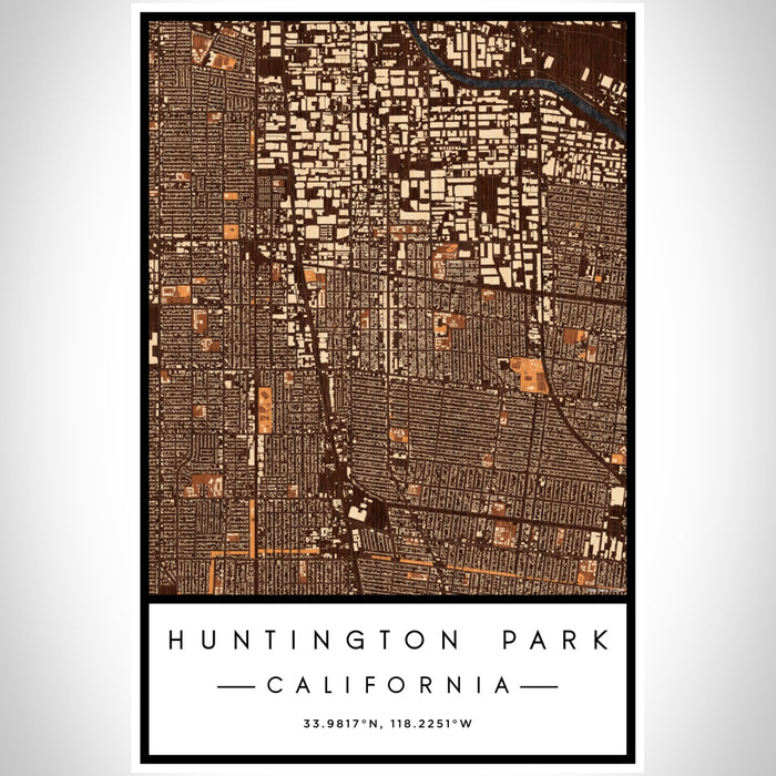 Huntington Park California Map Print Portrait Orientation in Ember Style With Shaded Background