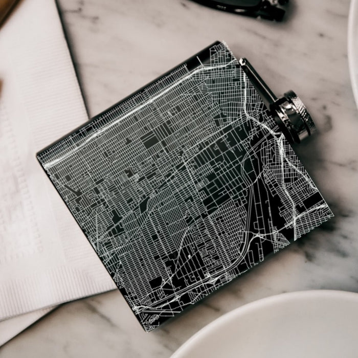 Huntington Park California Custom Engraved City Map Inscription Coordinates on 6oz Stainless Steel Flask in Black
