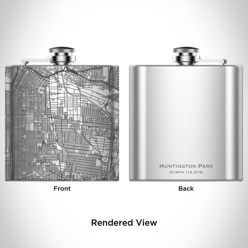 Rendered View of Huntington Park California Map Engraving on 6oz Stainless Steel Flask