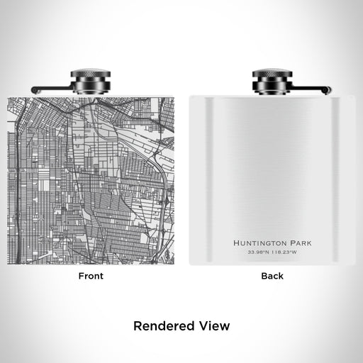 Rendered View of Huntington Park California Map Engraving on 6oz Stainless Steel Flask in White
