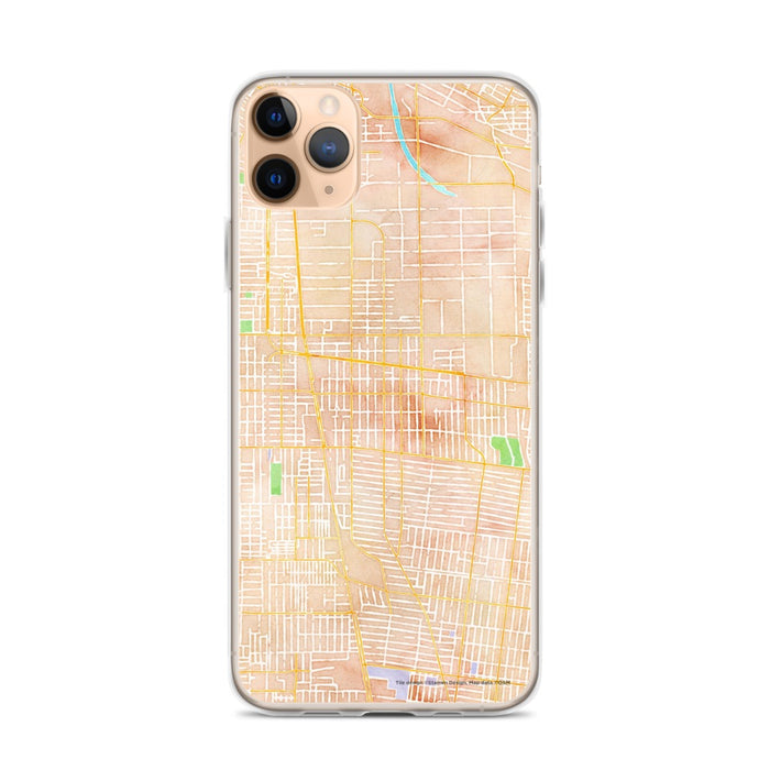 Custom iPhone 11 Pro Max Huntington Park California Map Phone Case in Watercolor