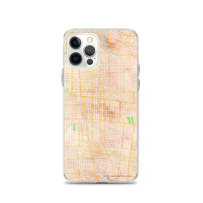 Custom iPhone 12 Pro Huntington Park California Map Phone Case in Watercolor