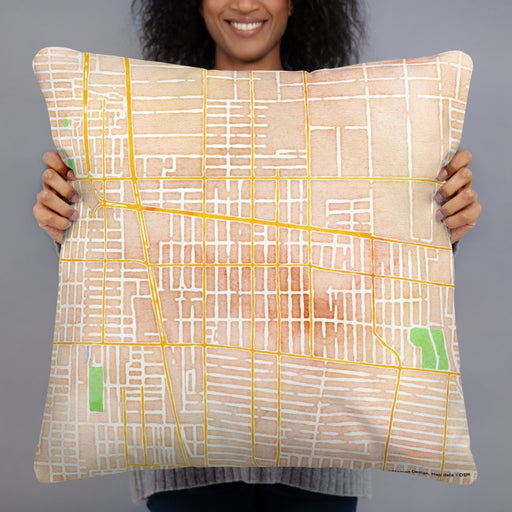 Person holding 22x22 Custom Huntington Park California Map Throw Pillow in Watercolor