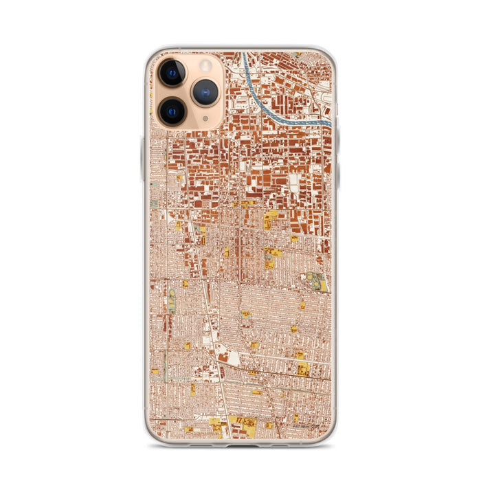 Custom iPhone 11 Pro Max Huntington Park California Map Phone Case in Woodblock