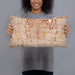 Person holding 20x12 Custom Huntington Park California Map Throw Pillow in Woodblock