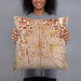 Person holding 18x18 Custom Huntington Park California Map Throw Pillow in Woodblock