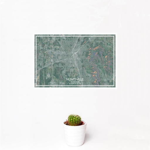 12x18 Huntsville Alabama Map Print Landscape Orientation in Afternoon Style With Small Cactus Plant in White Planter