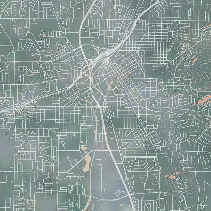 Huntsville Alabama Map Print in Afternoon Style Zoomed In Close Up Showing Details