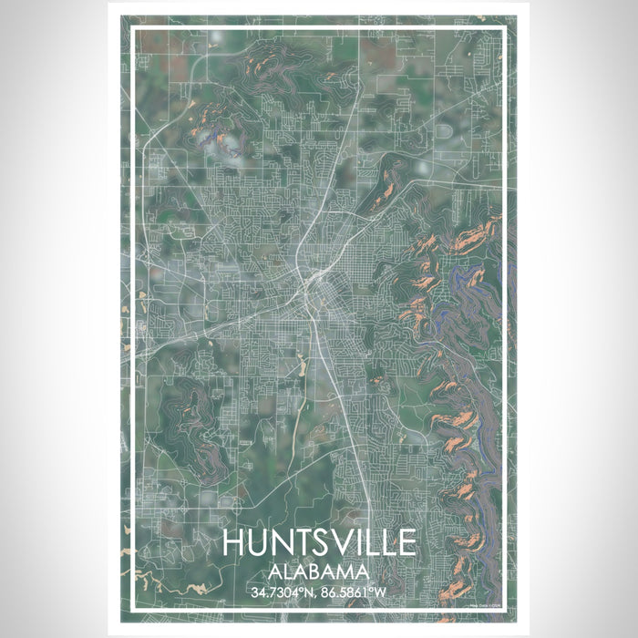 Huntsville Alabama Map Print Portrait Orientation in Afternoon Style With Shaded Background