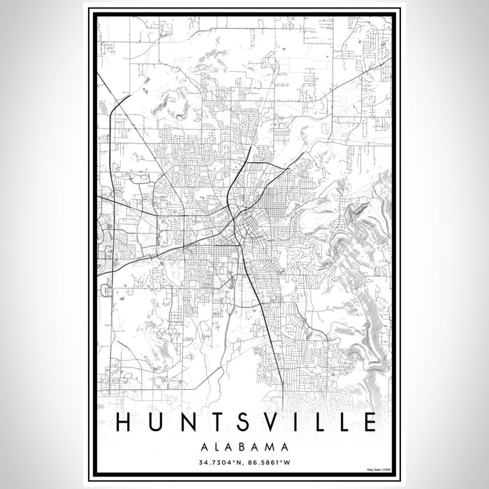 Huntsville Alabama Map Print Portrait Orientation in Classic Style With Shaded Background
