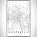 Huntsville Alabama Map Print Portrait Orientation in Classic Style With Shaded Background