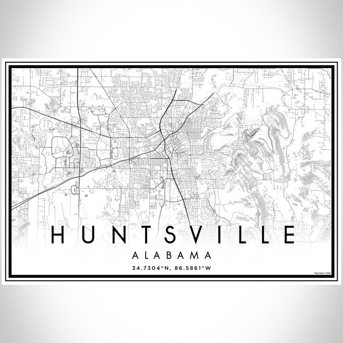 Huntsville Alabama Map Print Landscape Orientation in Classic Style With Shaded Background