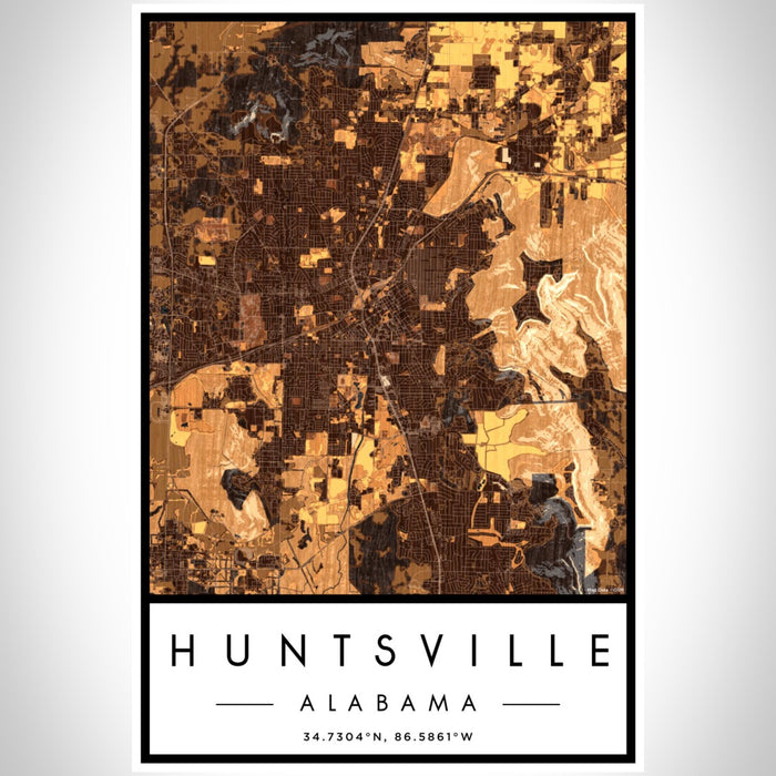 Huntsville Alabama Map Print Portrait Orientation in Ember Style With Shaded Background