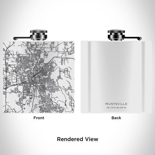 Rendered View of Huntsville Alabama Map Engraving on 6oz Stainless Steel Flask in White
