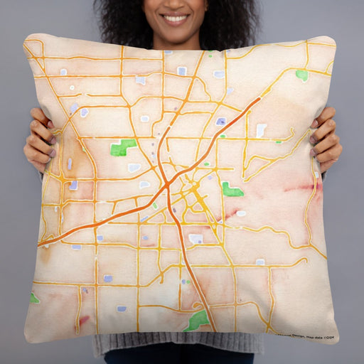 Person holding 22x22 Custom Huntsville Alabama Map Throw Pillow in Watercolor