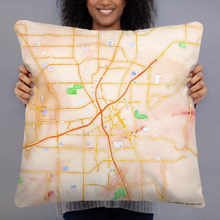 Person holding 22x22 Custom Huntsville Alabama Map Throw Pillow in Watercolor