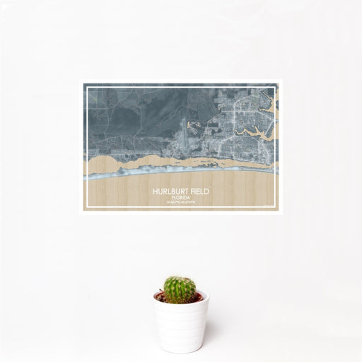 12x18 Hurlburt Field Florida Map Print Landscape Orientation in Afternoon Style With Small Cactus Plant in White Planter