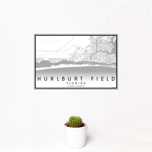 12x18 Hurlburt Field Florida Map Print Landscape Orientation in Classic Style With Small Cactus Plant in White Planter