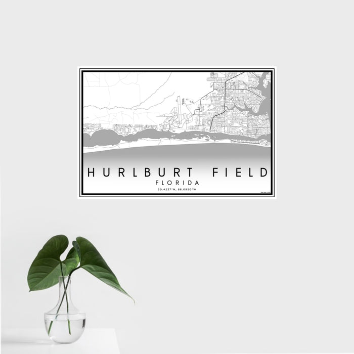 16x24 Hurlburt Field Florida Map Print Landscape Orientation in Classic Style With Tropical Plant Leaves in Water
