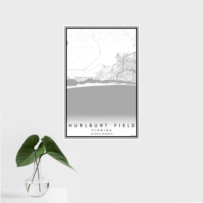 16x24 Hurlburt Field Florida Map Print Portrait Orientation in Classic Style With Tropical Plant Leaves in Water