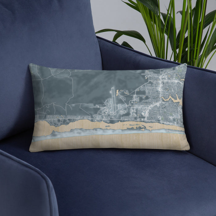 Custom Hurlburt Field Florida Map Throw Pillow in Afternoon on Blue Colored Chair