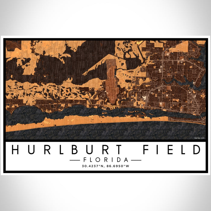 Hurlburt Field Florida Map Print Landscape Orientation in Ember Style With Shaded Background