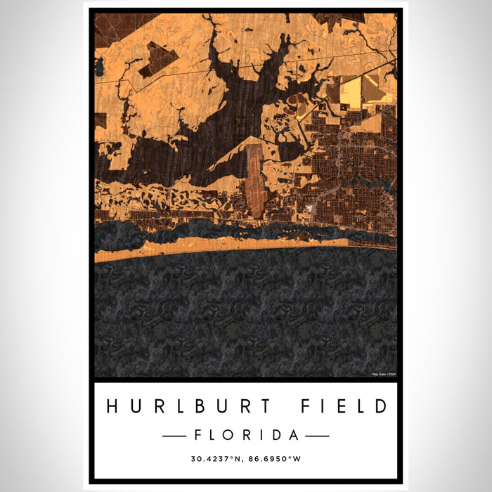 Hurlburt Field Florida Map Print Portrait Orientation in Ember Style With Shaded Background