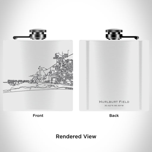 Rendered View of Hurlburt Field Florida Map Engraving on 6oz Stainless Steel Flask in White