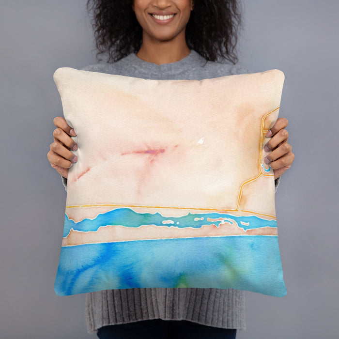 Person holding 18x18 Custom Hurlburt Field Florida Map Throw Pillow in Watercolor