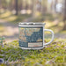 Right View Custom Hurlburt Field Florida Map Enamel Mug in Woodblock on Grass With Trees in Background