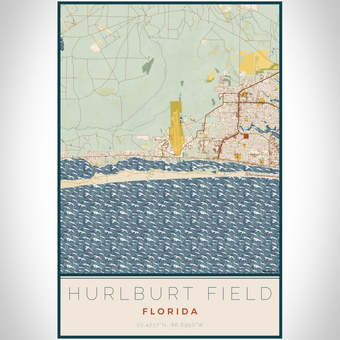 Hurlburt Field Florida Map Print Portrait Orientation in Woodblock Style With Shaded Background