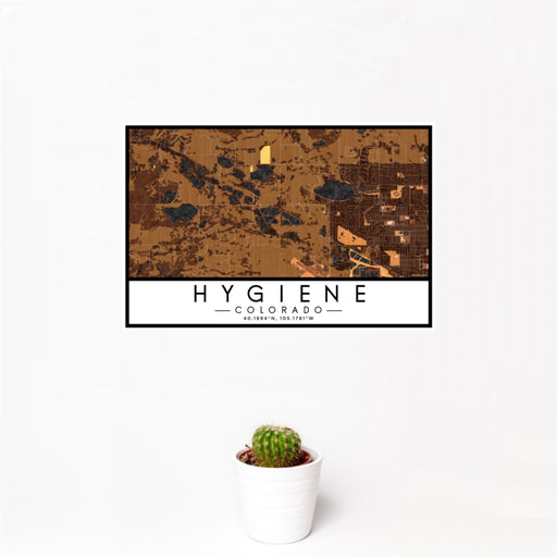 12x18 Hygiene Colorado Map Print Landscape Orientation in Ember Style With Small Cactus Plant in White Planter