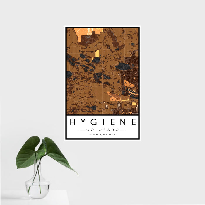 16x24 Hygiene Colorado Map Print Portrait Orientation in Ember Style With Tropical Plant Leaves in Water