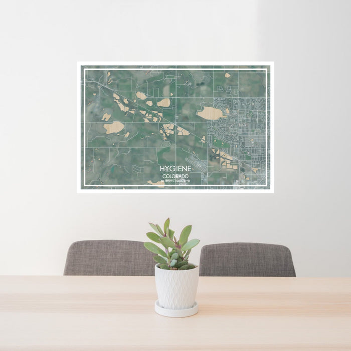 24x36 Hygiene Colorado Map Print Lanscape Orientation in Afternoon Style Behind 2 Chairs Table and Potted Plant