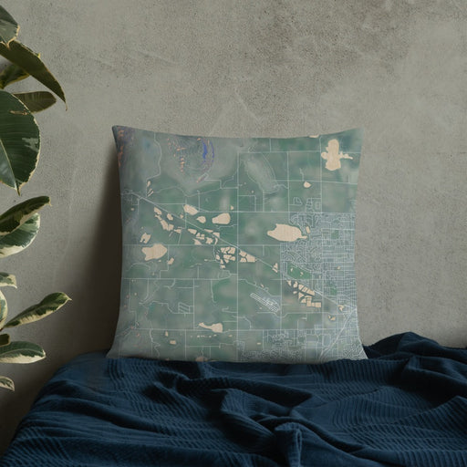 Custom Hygiene Colorado Map Throw Pillow in Afternoon on Bedding Against Wall