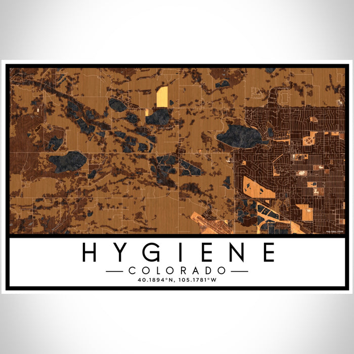 Hygiene Colorado Map Print Landscape Orientation in Ember Style With Shaded Background